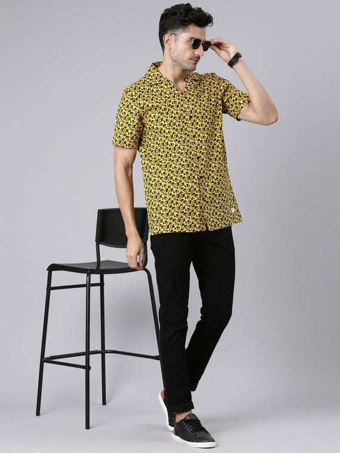 Yellow Printed Short Sleeves Shirt